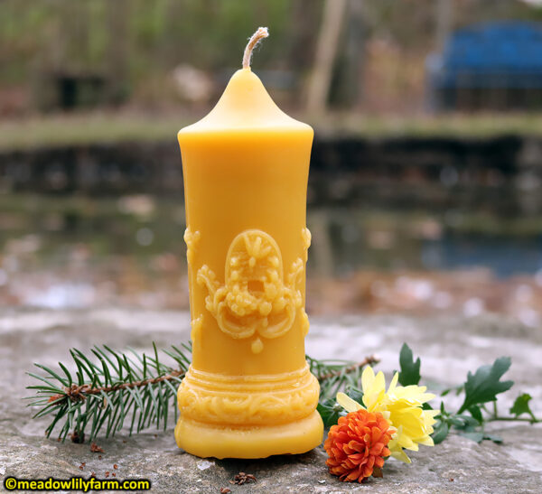 Pillar Beeswax Candle with Bees